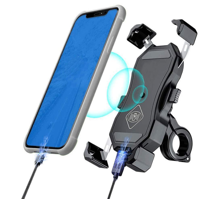 M11 Motorcycle Phone Mount Holder with Wireless Charger,15W Qi & QC 3.0 USB Fast Charging