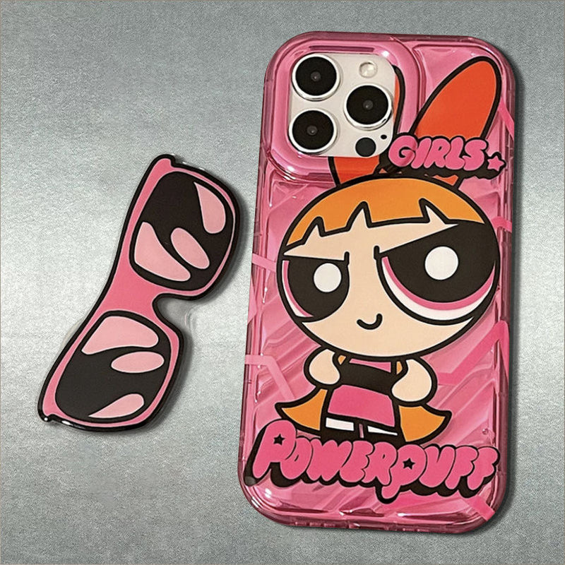 Lovely Powerpuff Girls X New Jeans Phone Case with Sunglasses Bracket