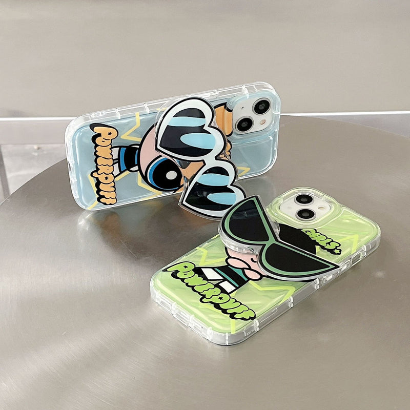 Lovely Powerpuff Girls X New Jeans Phone Case with Sunglasses Bracket