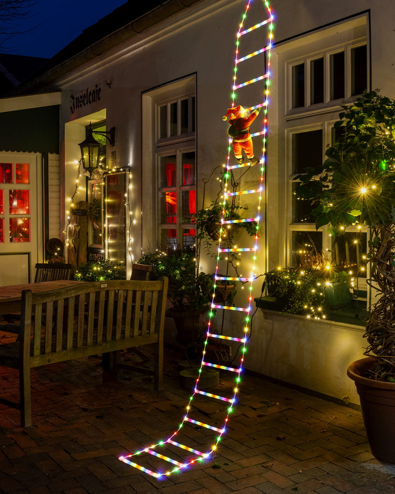 Outdoor Christmas Decorations - 9.5FT LED Ladder Lights with Climbing Santa Claus