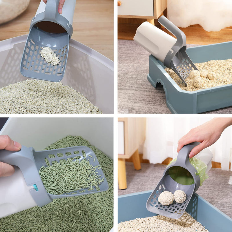 2-in-1 Dirt-Free Cat Litter Shovel with Container and Roll Waste Bags