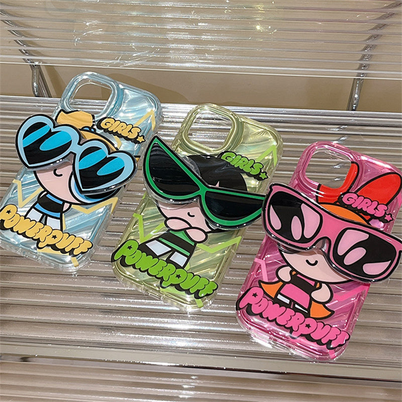 Lovely Powerpuff Girls X New Jeans Phone Case with Sunglasses Bracket