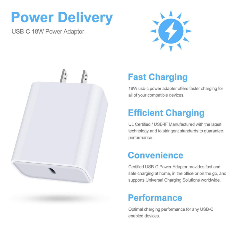 USB-C Charger, 18W PD Fast Wall Charger For iPhone 12/ Samsung S20