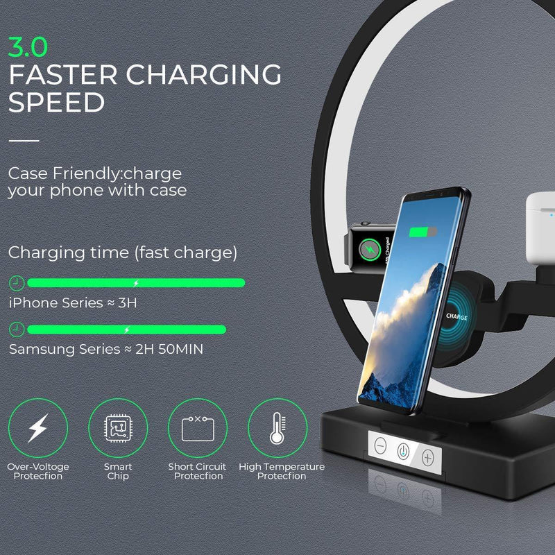 30W Wireless Charger, Qi Multifunction Fast Charging Station with Nightlight for Apple Watch Airpods