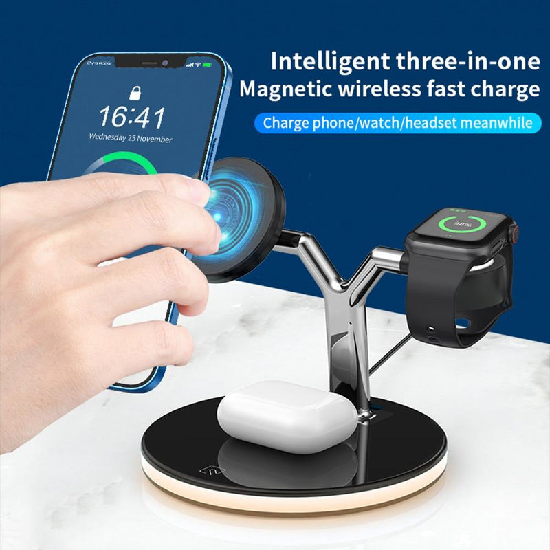 4 in 1 Wireless Charger with MagSafe Night Light Station for iPhone 12/ Airpods Pro/ iWatch