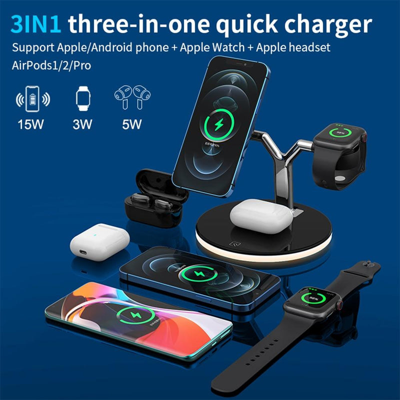 4 in 1 Wireless Charger with MagSafe Night Light Station for iPhone 12/ Airpods Pro/ iWatch
