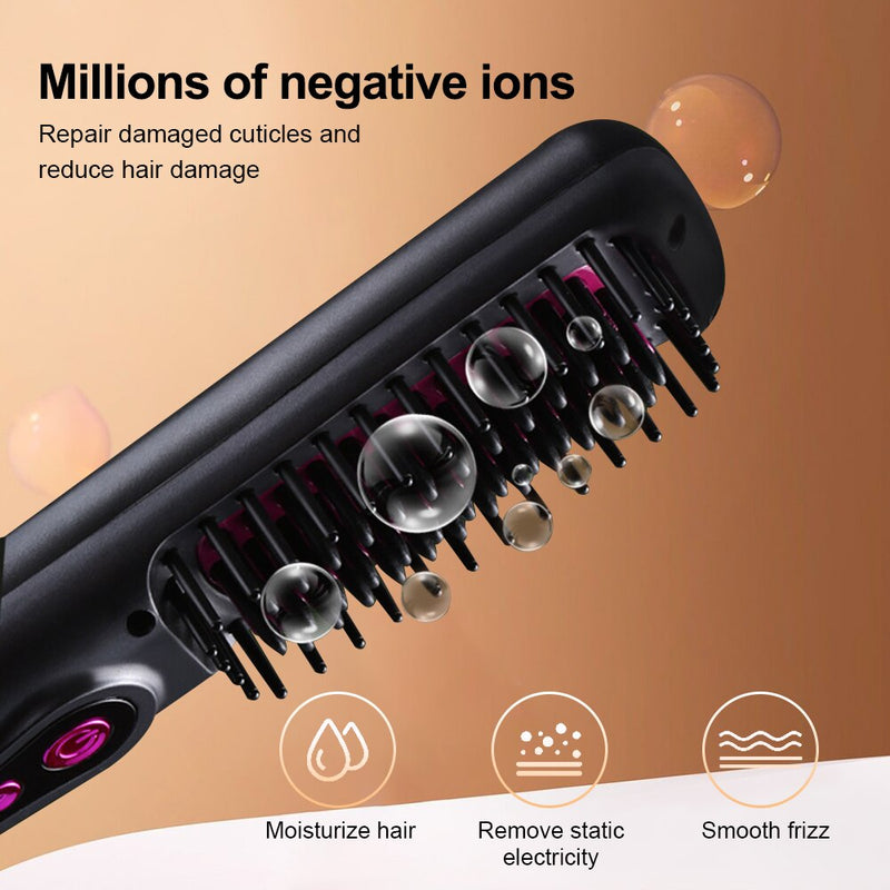 Cordless Hair Straightener Brush Portable Negative Ion Hot Comb