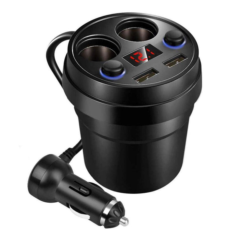 80W Car Charger Cigarette Lighter Adapter with 2-Socket Splitter Extender and 2USB Ports