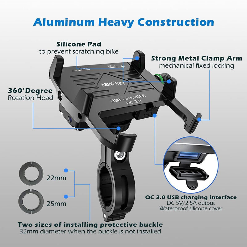 Aluminum Motorcycle Phone Mount with Charger