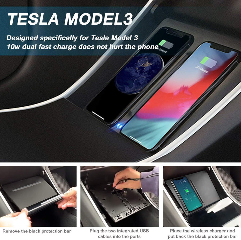Tesla Model 3 Wireless Phone Charger, 10W Dual Phone Fast Charging Station
