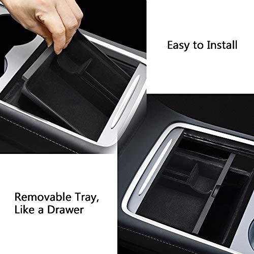 RSZX Car Center Console Organizer Tray for Tesla Model 3 Storage Armrest Box Phone Mount Pocket Sunglass Holder Container (OEM Black) (Upgrade)