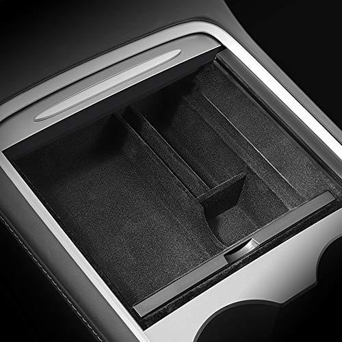 RSZX Car Center Console Organizer Tray for Tesla Model 3 Storage Armrest Box Phone Mount Pocket Sunglass Holder Container (OEM Black) (Upgrade)